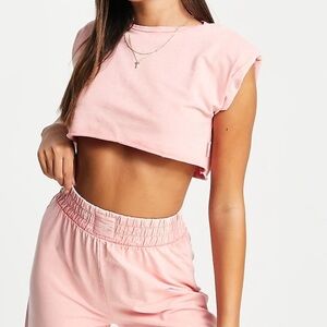 ASOS Chelsea Peers Crop Top Shoulder Pads Acid Wash Sz M Pink